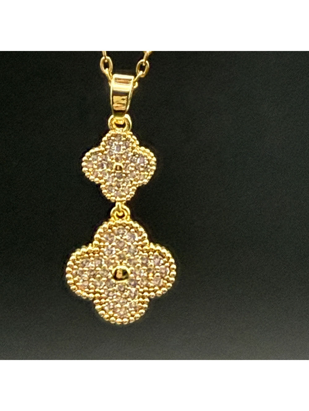 candy+clover double gold clover pave crystal pendant with free chain